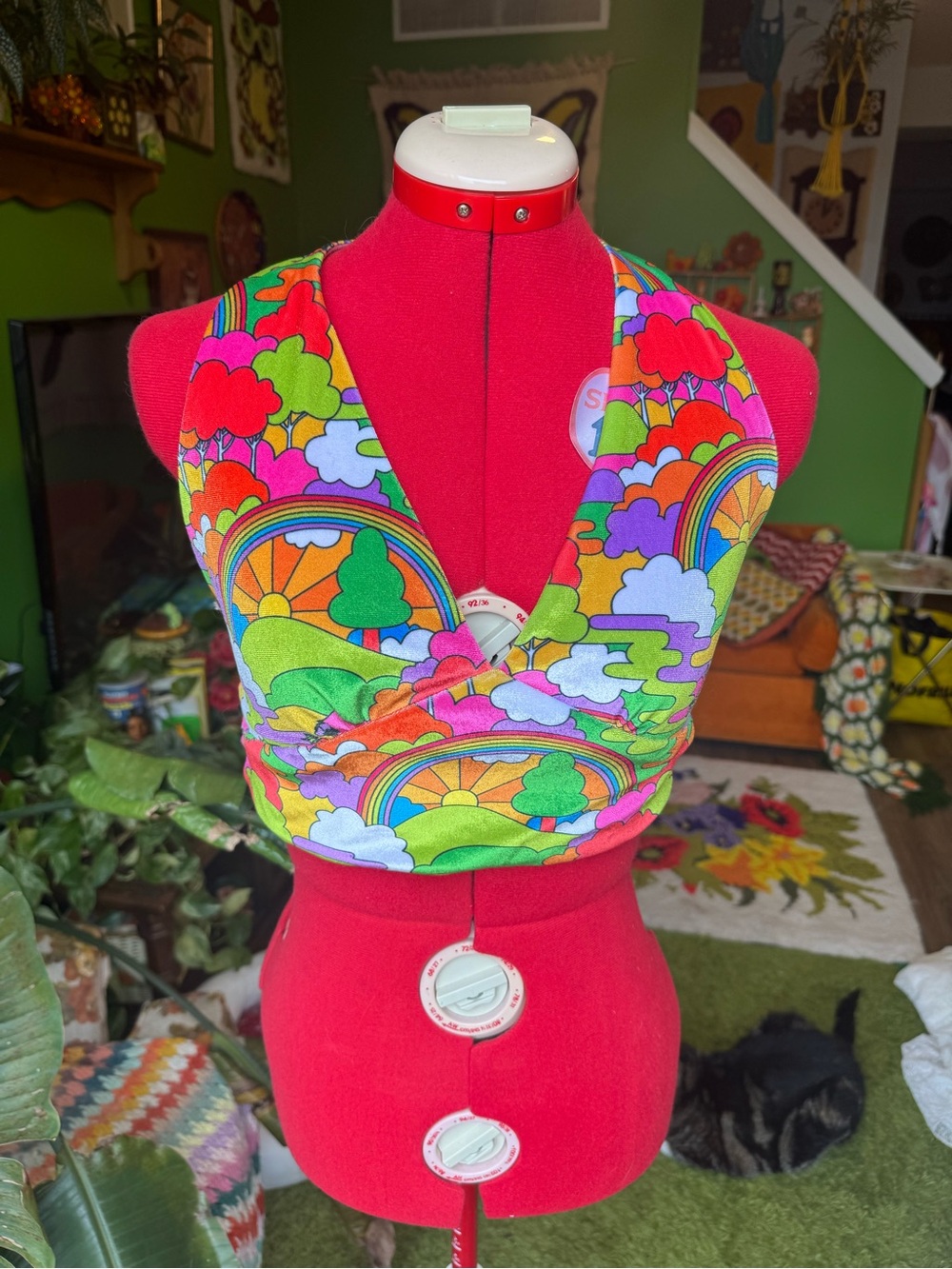 Reversible Vibrant Rainbow Print Wrap Crop Top